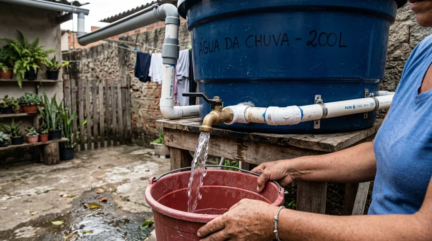 Este sistema eficiente de captação de água da chuva economiza até 50% da conta por apenas R$ 800